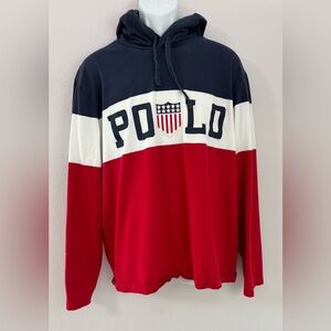 POLO RALPH LAUREN Red White Blue Long Sleeve Hooded Jersey USA Crest Size XL
